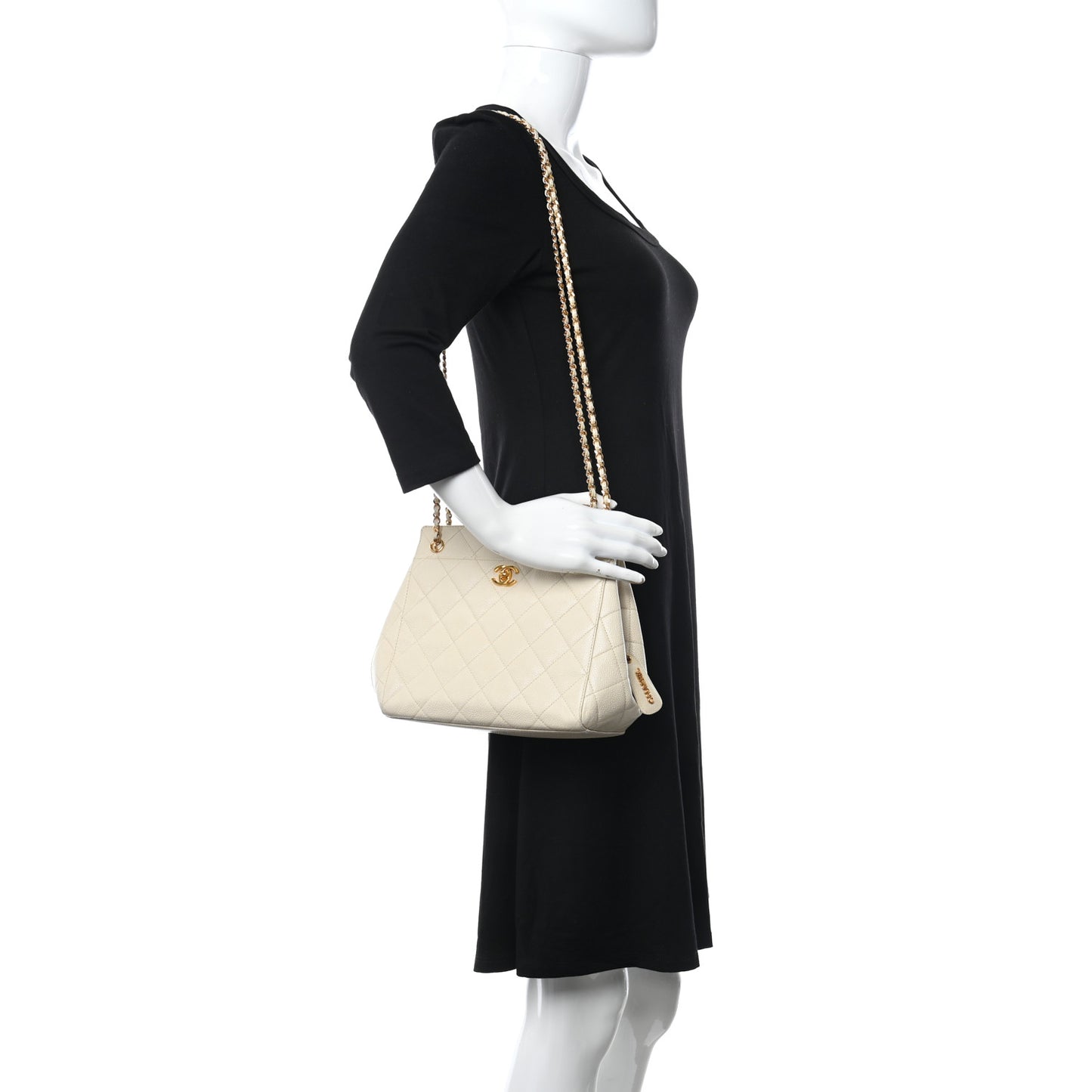 Caviar Quilted Small Chain Shoulder Bag White