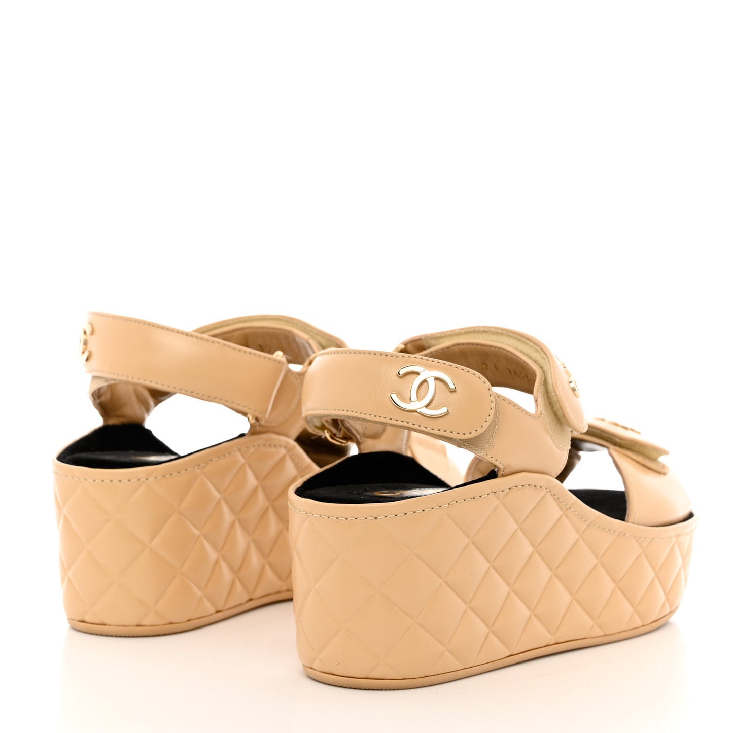 Shiny Calfskin Logo Platform Sandals 35 Beige