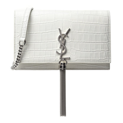 Saint Laurent Calfskin Crocodile Embossed Kate Monogram Tassel Chain Wallet Cremasoft 1 of 9