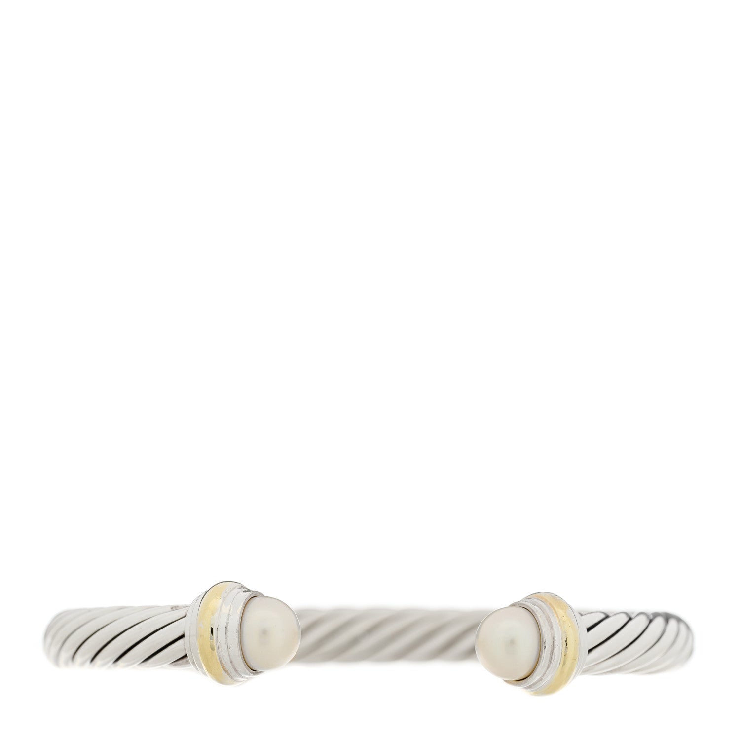 David Yurman Sterling Silver 18K Yellow Gold Pearl 7mm Cable Classics Bracelet 1 of 3