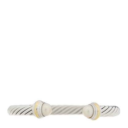 David Yurman Sterling Silver 18K Yellow Gold Pearl 7mm Cable Classics Bracelet 1 of 3