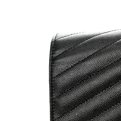 Saint Laurent Grain De Poudre Matelasse Chevron Monogram Monochrome Chain Wallet Black 10 of 11