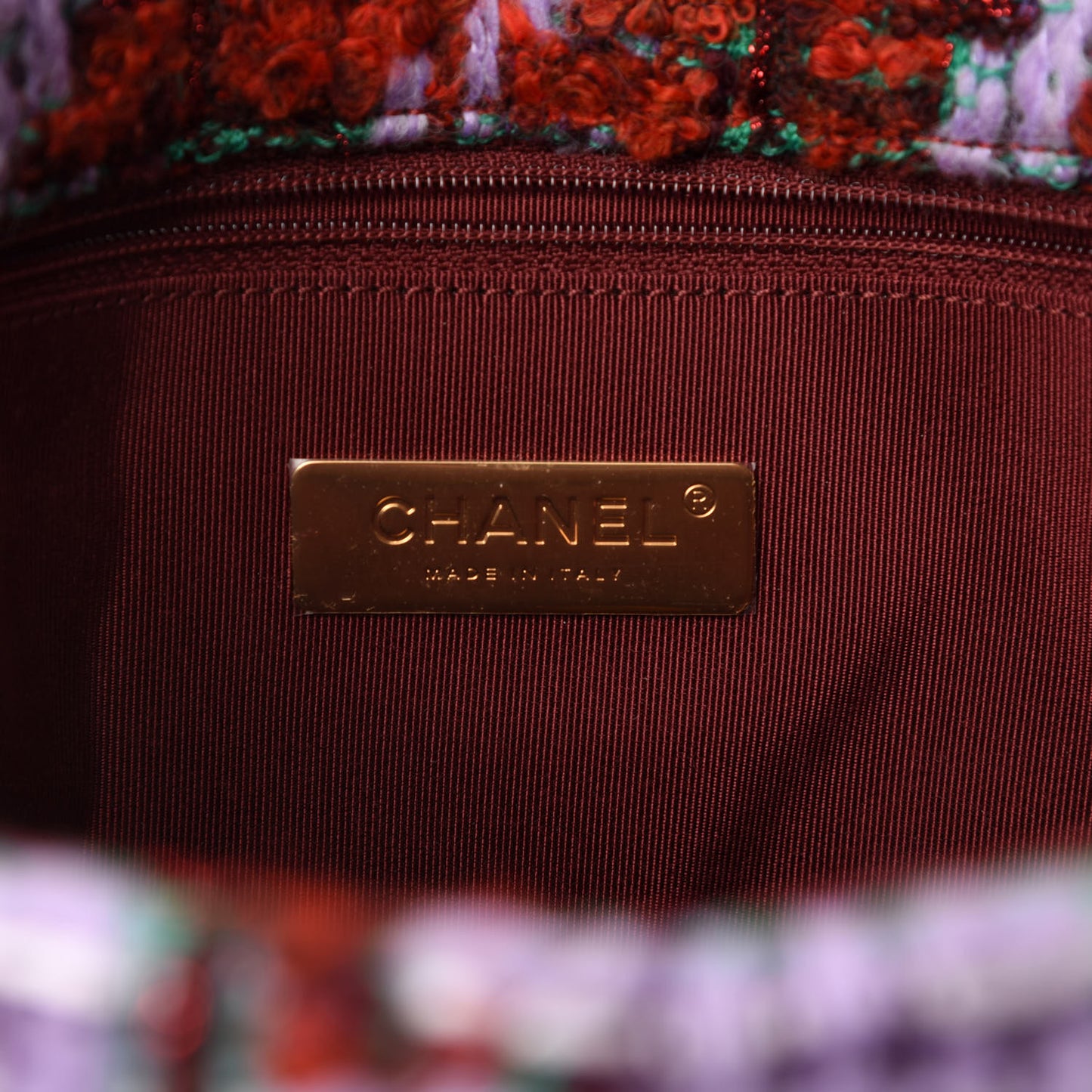 Tweed Quilted Medium Chanel 19 Flap Red Purple Green