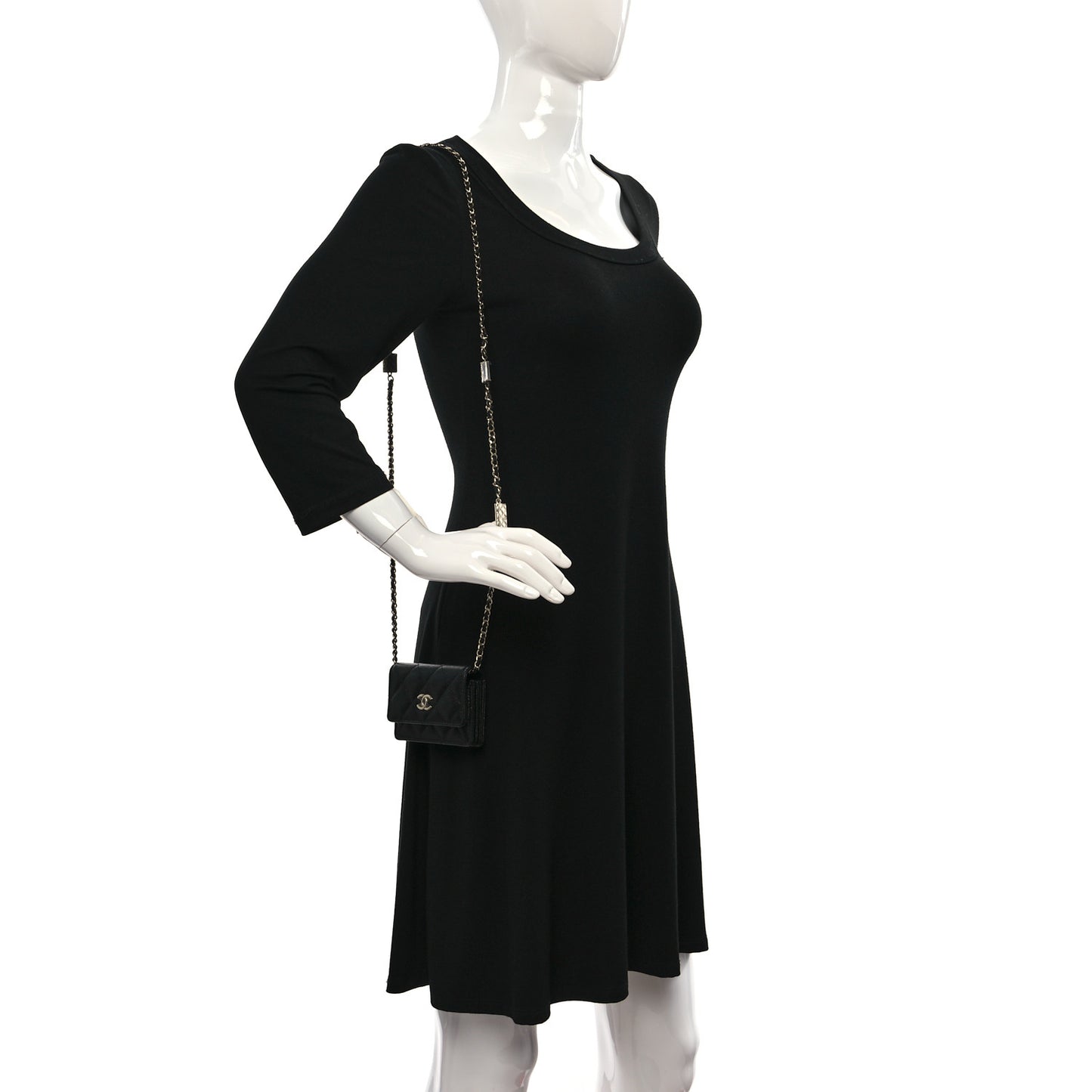 Caviar Quilted Card Holder With Charms On Chain Black