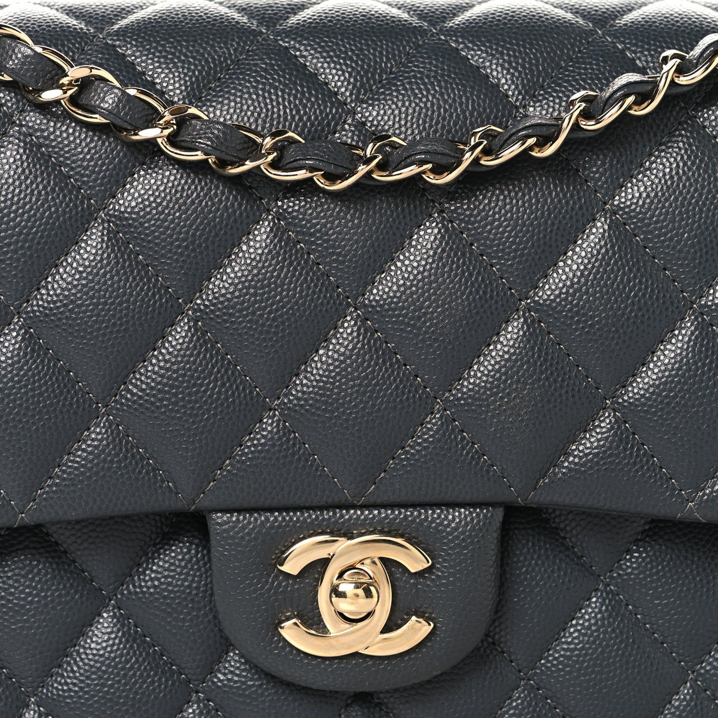 Caviar Quilted Medium Double Flap Dark Grey