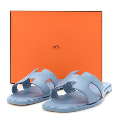 Hermes Box Calfskin Oran Sandals 39 Bleu Cameo 9 of 9