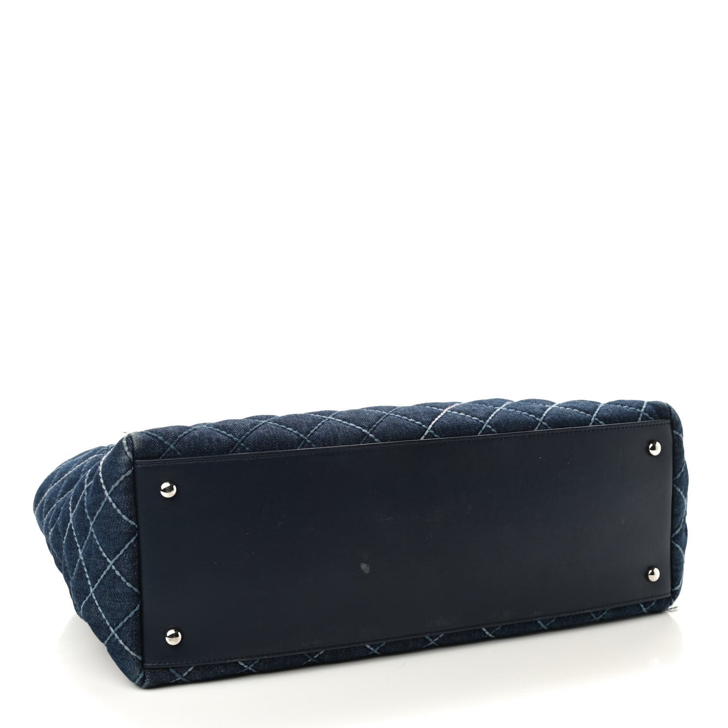 Denim Quilted Medium Coco Handle Shopping Tote Blue