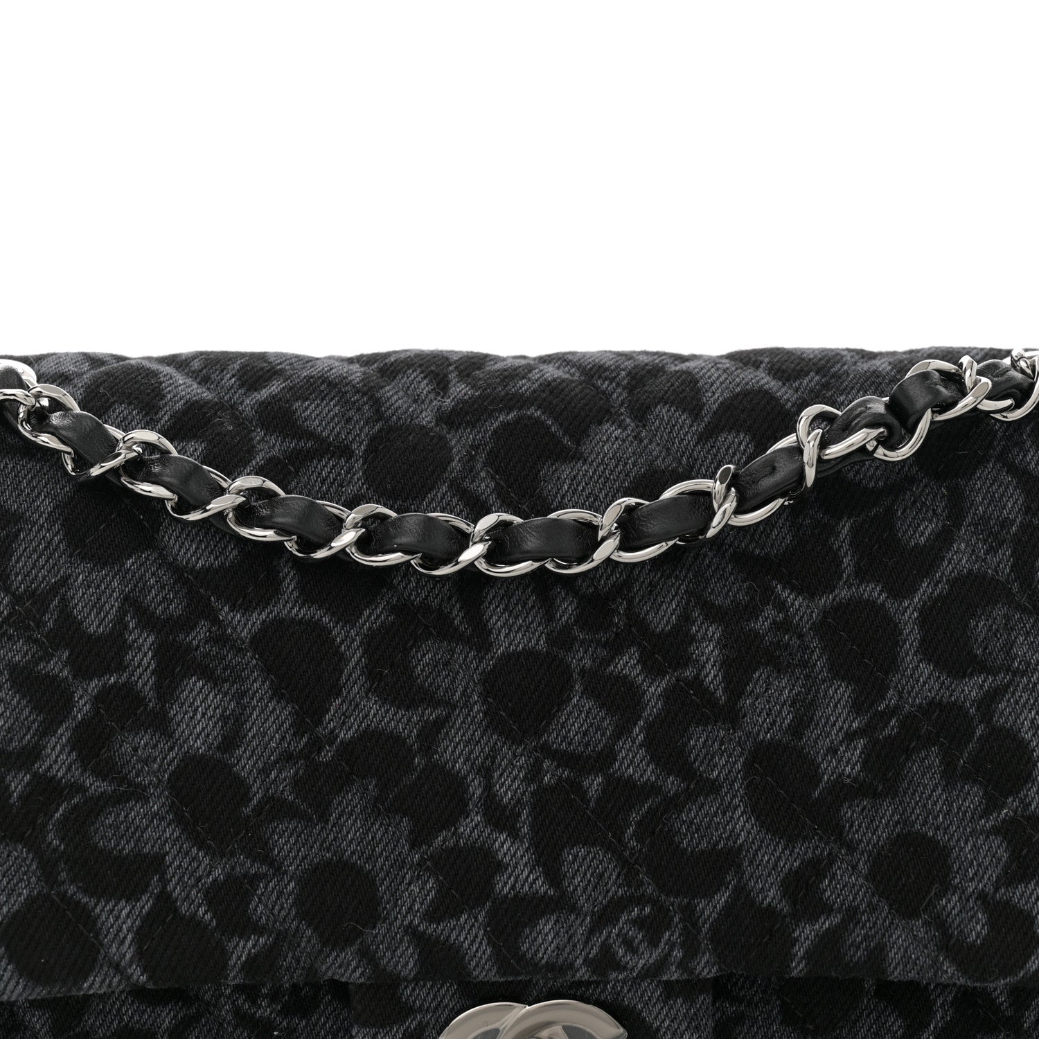 Chanel Printed Denim Quilted Flower Medium Double Flap Black 8 of 11