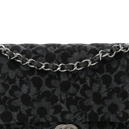 Chanel Printed Denim Quilted Flower Medium Double Flap Black 8 of 11