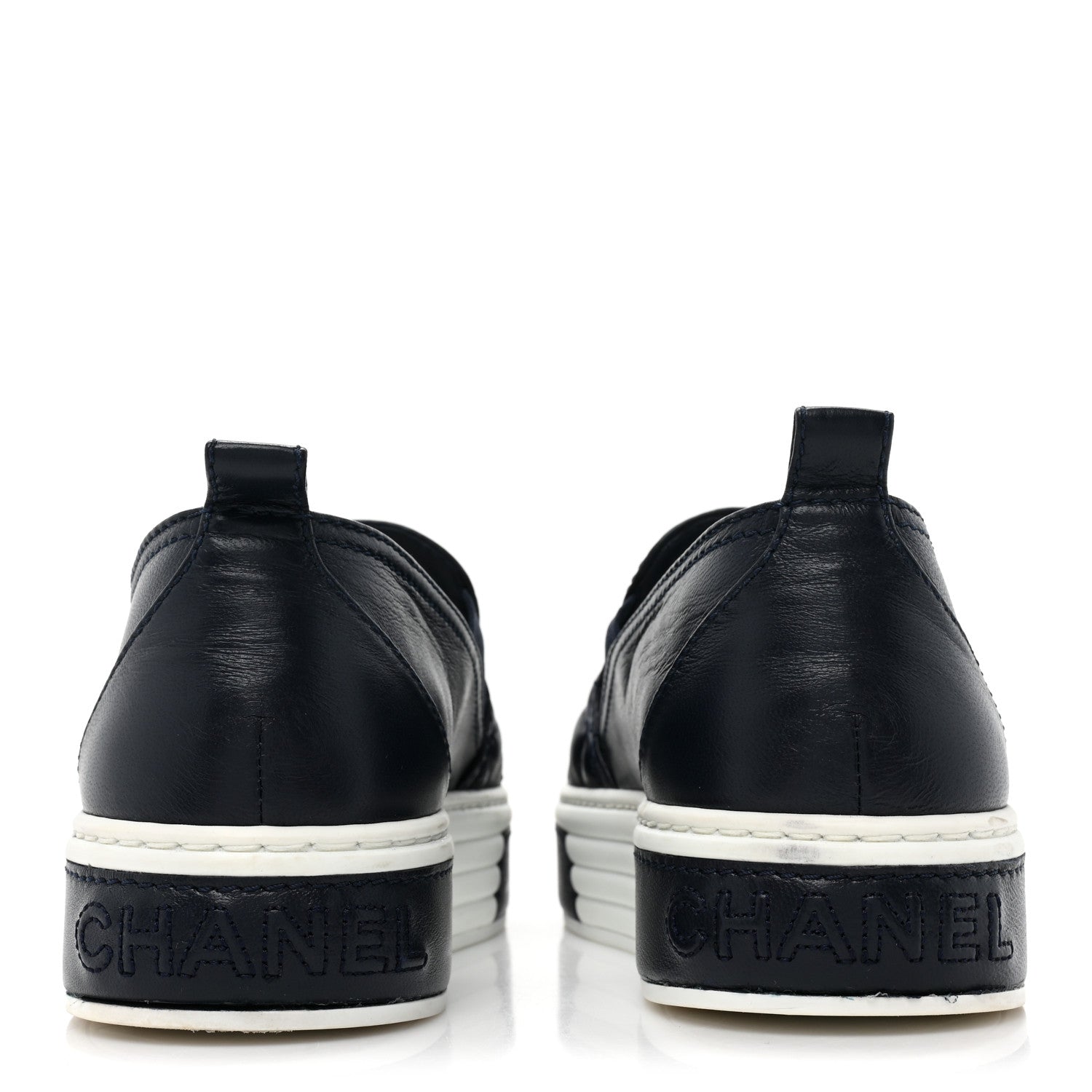 Chanel Lambskin Quilted Womens CC Stroll Sneakers 37 Dark Blue Black 4 of 9