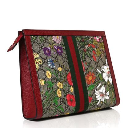 Gucci GG Supreme Monogram Flora Web Ophidia Pouch Red 2 of 8