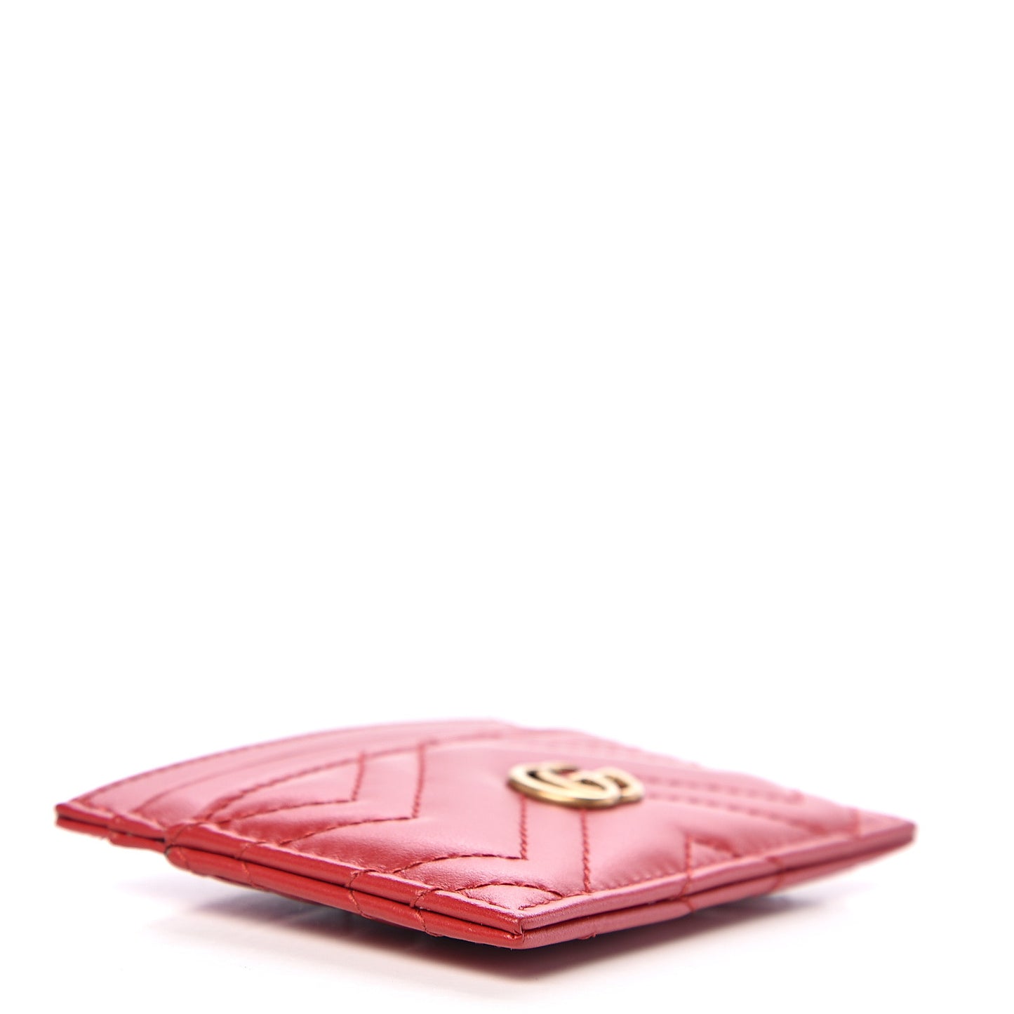 Calfskin Matelasse GG Marmont Card Holder Hibiscus Red