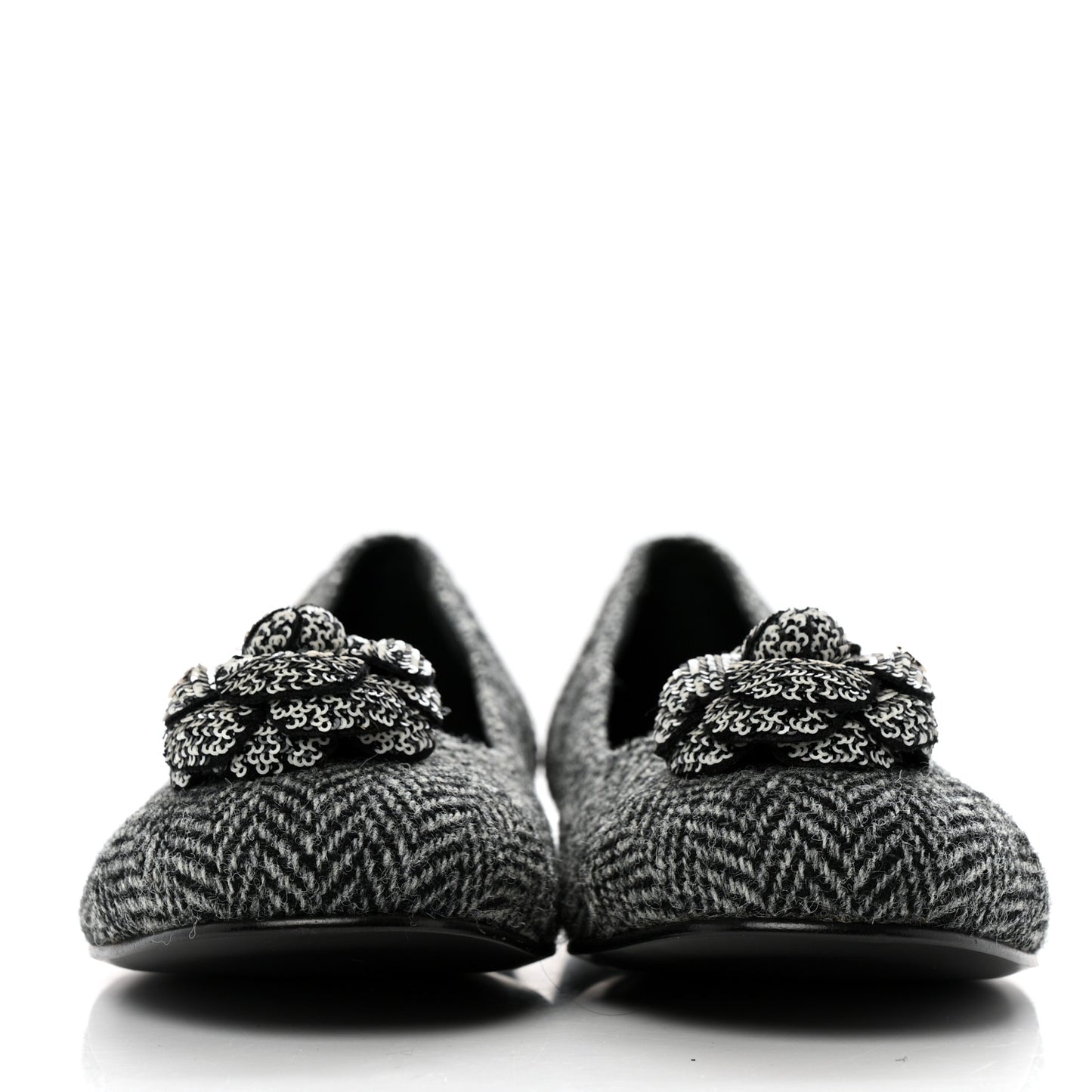 Tweed Quilted Camellia Ballerina Flats 40 Grey