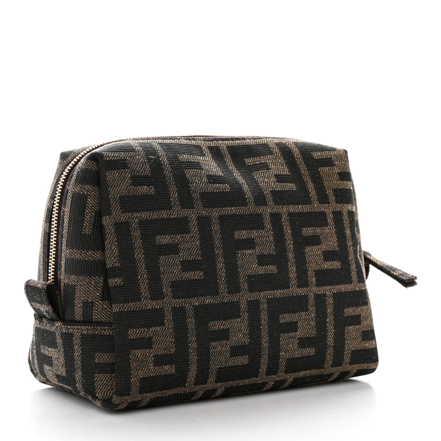 Fendi Fabric Jacquard FF 1974 Small Trapezoid Beauty Pouch Tobacco Moro Black 3 of 9