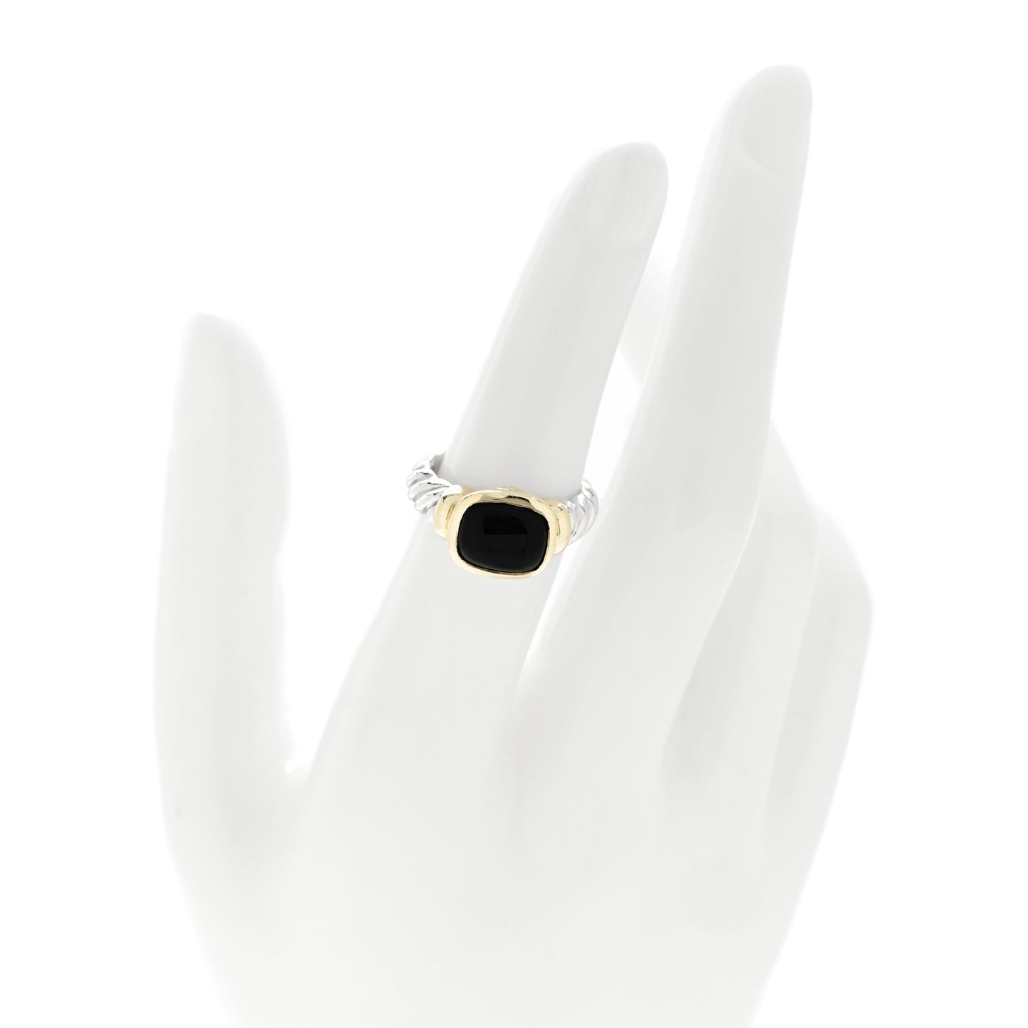 Sterling Silver 14K Yellow Gold Black Onyx 10mm Noblesse Ring 51 5.75