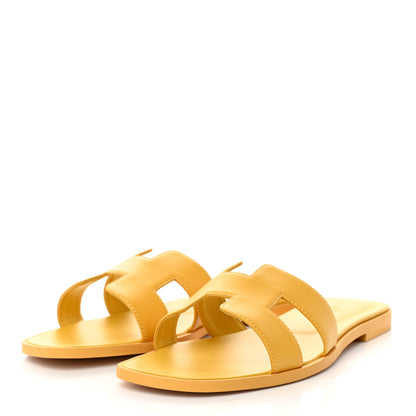 Hermes Box Calfskin Oran Sandals 40.5 Jaune Citron 3 of 9