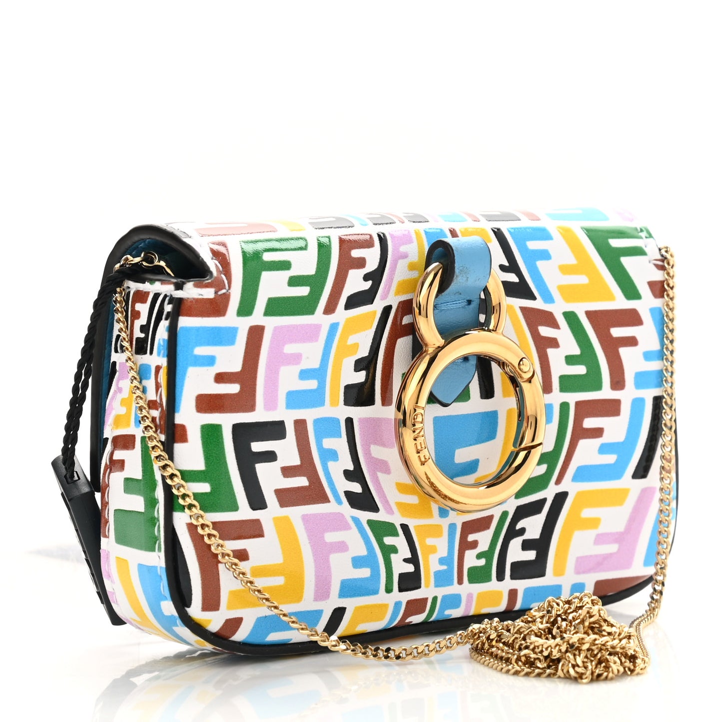X SARAH COLEMAN Vitello Liberty Ceylon Micro FF Fish Eye Embossed Nano Baguette Charm Multicolor Cyber Blue