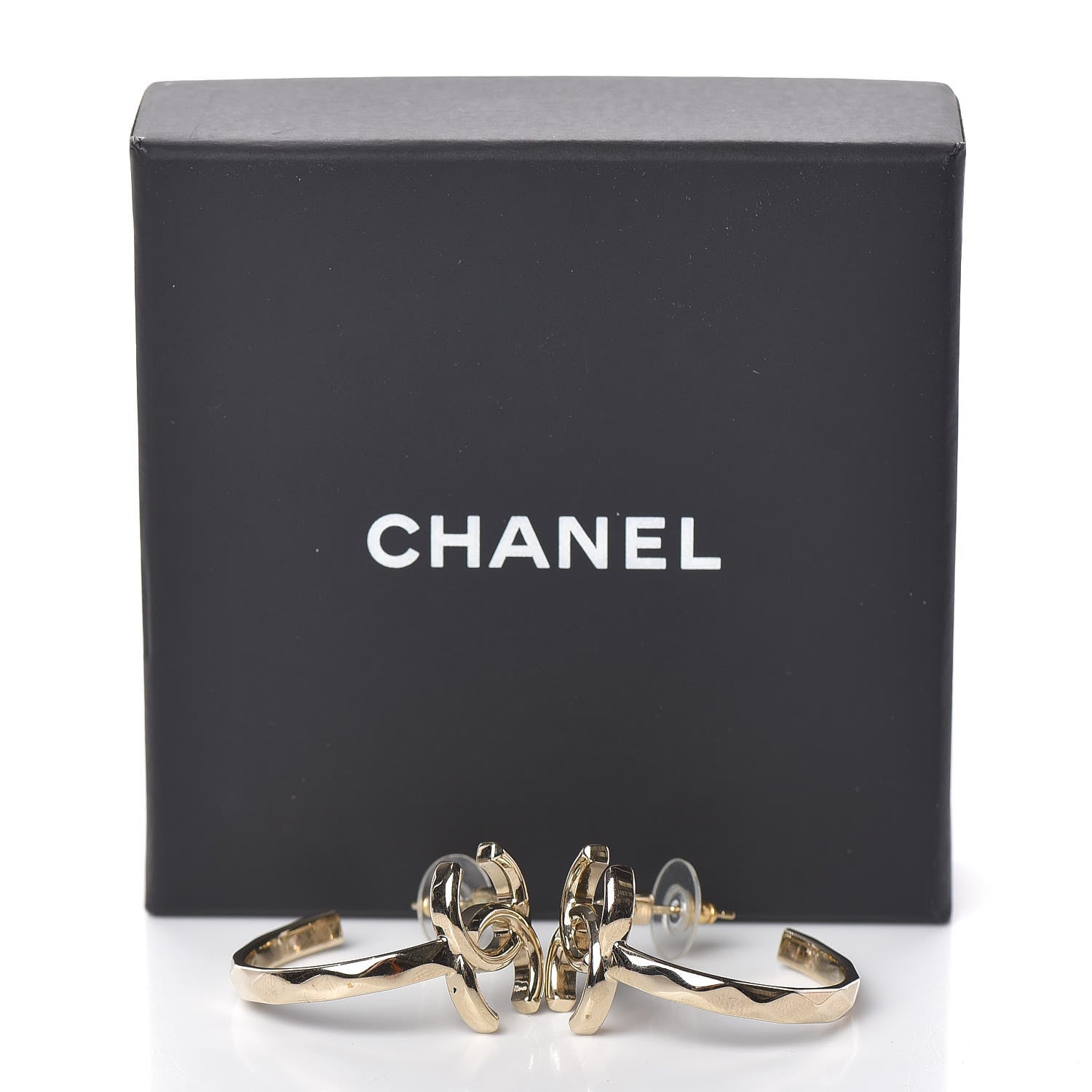 Chanel Metal Textured CC Hoop Earrings Gold 6 of 6