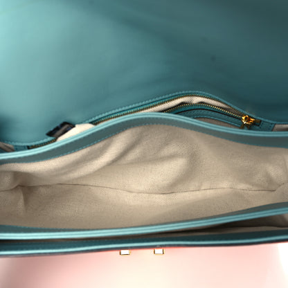 Gucci Wonka Grain Calfskin Bi-Color GG Debossed Medium GG Shoulder Bag Deep Orange Dusty Azure 5 of 9