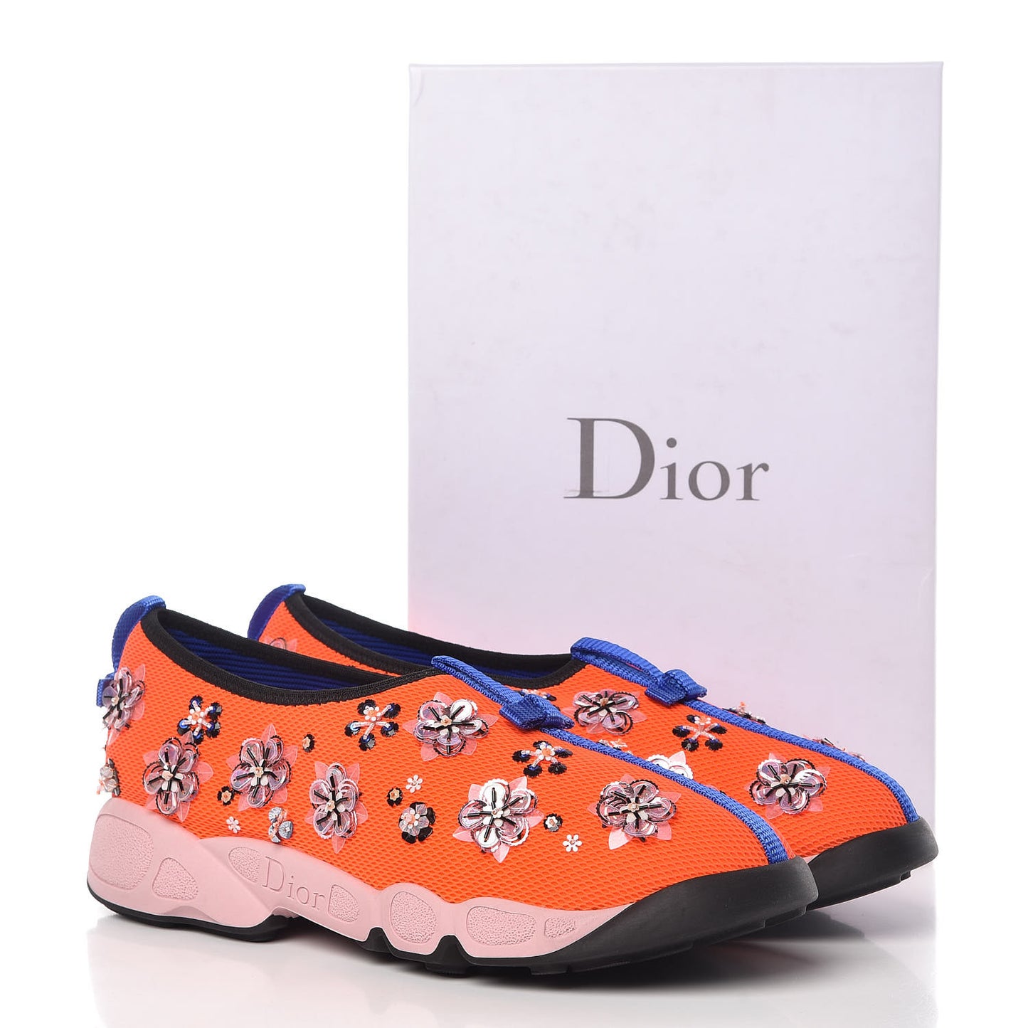 Technical Canvas Embellished Dior Fusion Sneakers 40 Orange Fluo