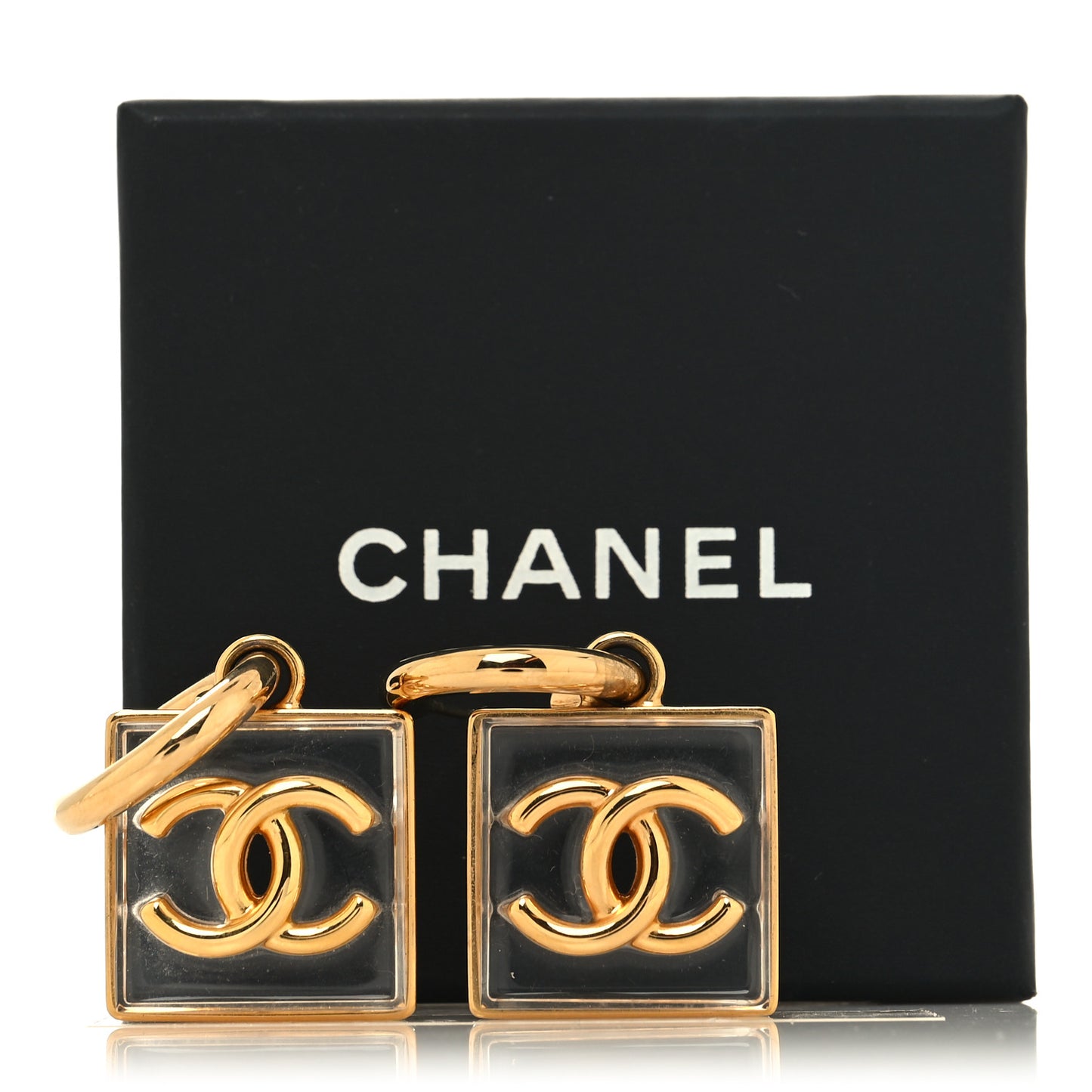 Metal Resin CC Square Drop Earrings Gold Transparent