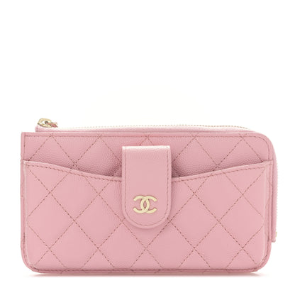 Chanel Caviar Quilted Phone Holder Zip Clutch Pink 1 of 10