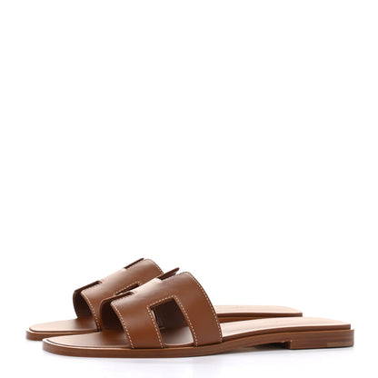 Hermes Box Calfskin Oran Sandals 38 Gold 3 of 9