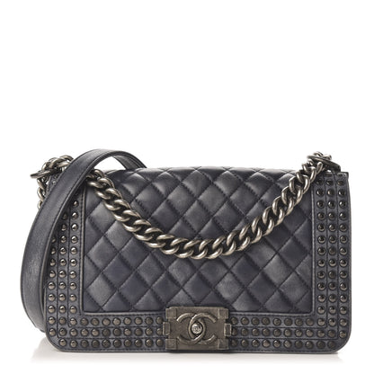 Chanel Faded Calfskin Quilted Medium Studded Boy Flap Black 1 of 13