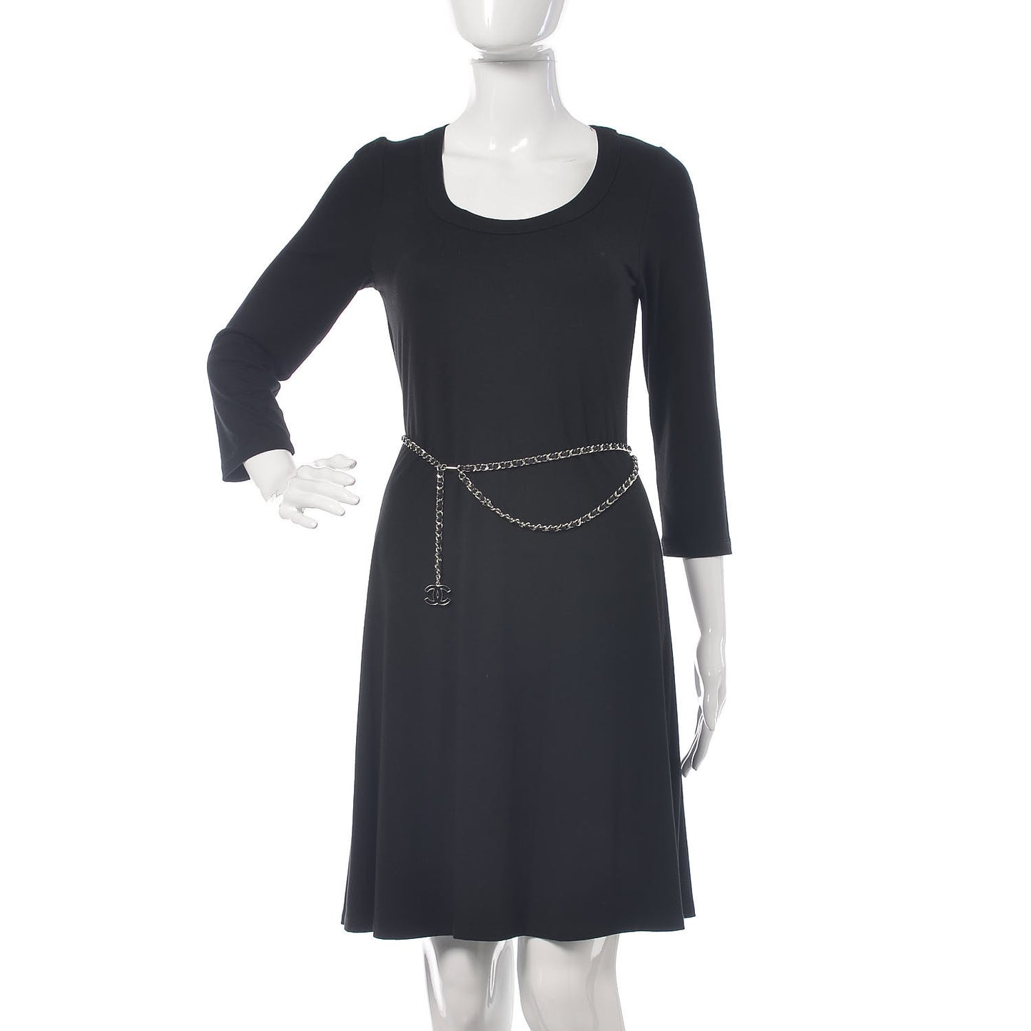 Lambskin Enamel CC Chain Belt Black Silver
