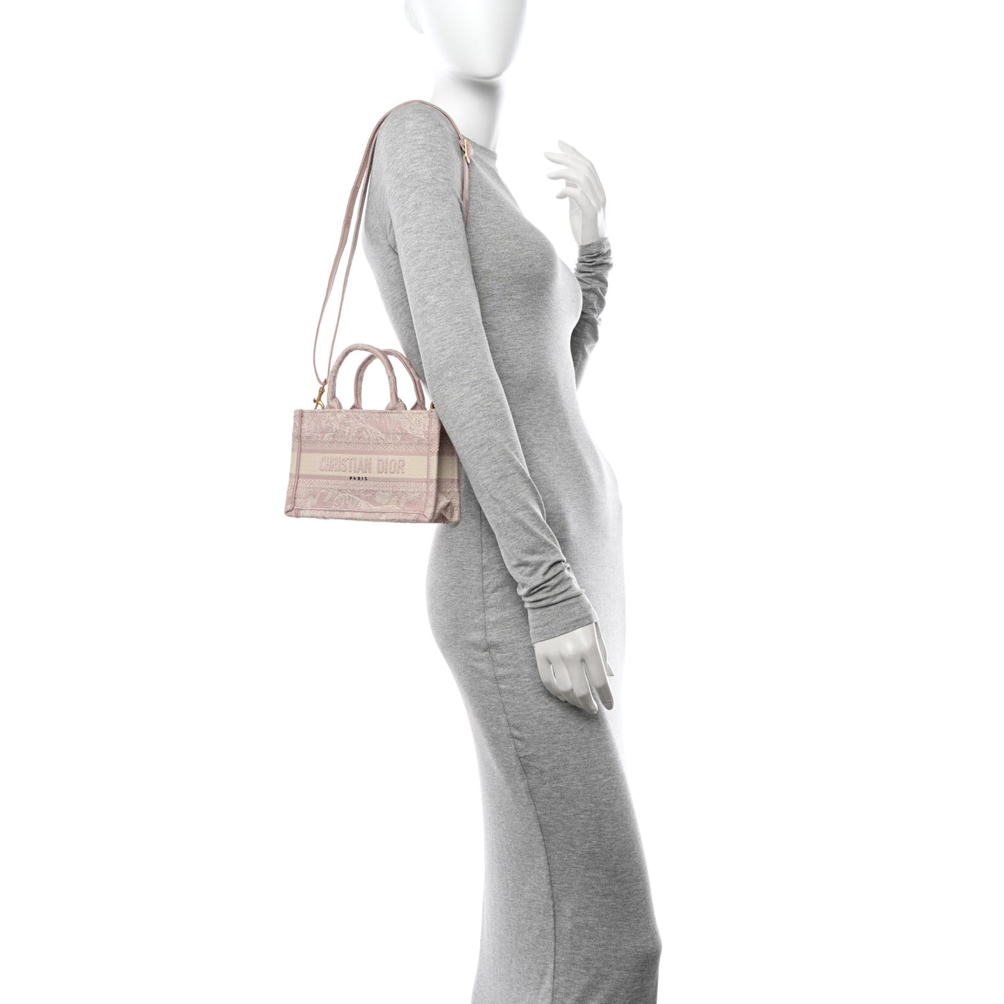 Canvas Embroidered Toile De Jouy Reverse Mini Book Tote With Strap Rose Multicolor