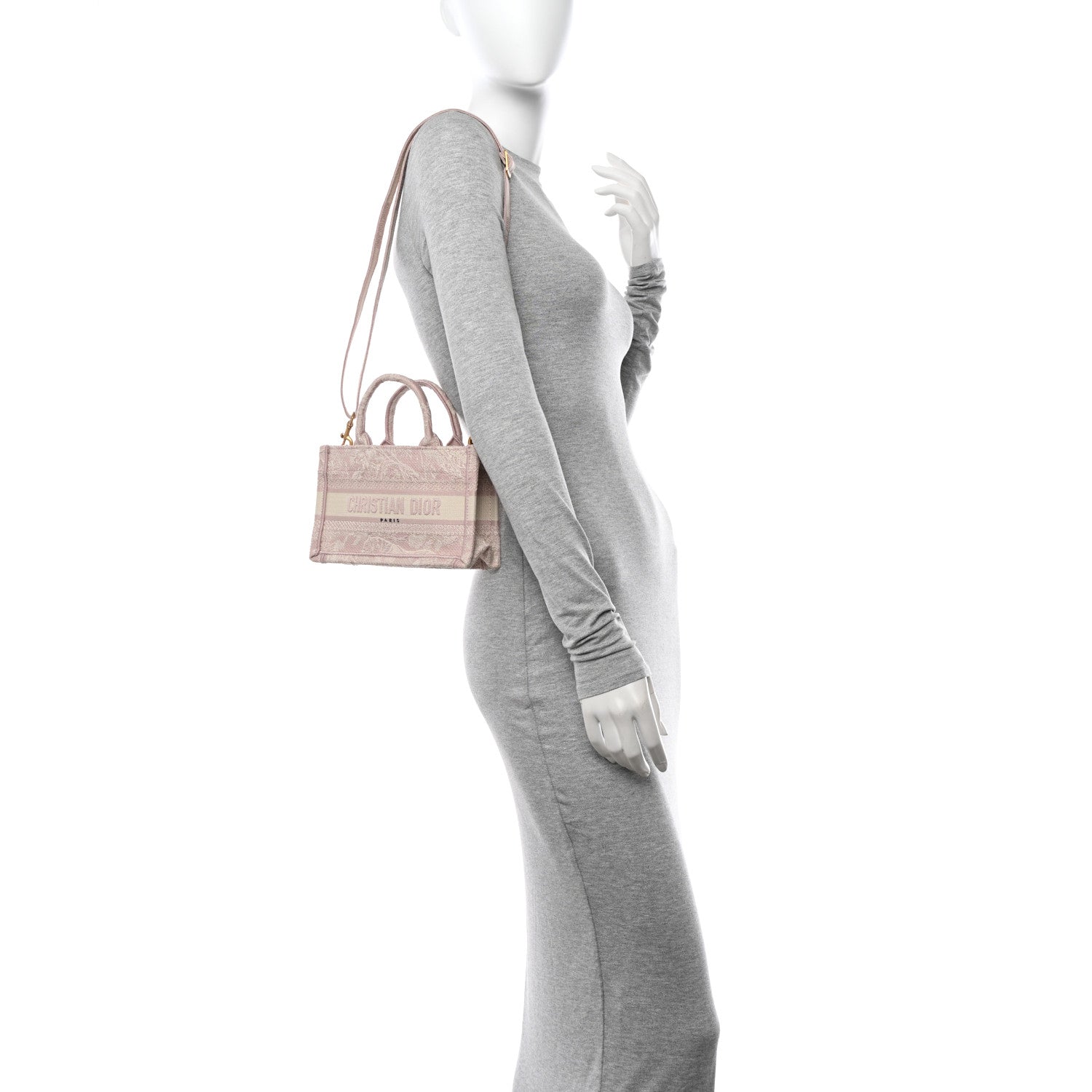 Christian Dior Canvas Embroidered Toile De Jouy Reverse Mini Book Tote With Strap Rose Multicolor 3 of 10