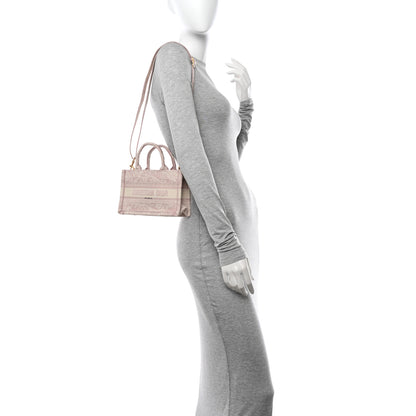 Christian Dior Canvas Embroidered Toile De Jouy Reverse Mini Book Tote With Strap Rose Multicolor 3 of 10