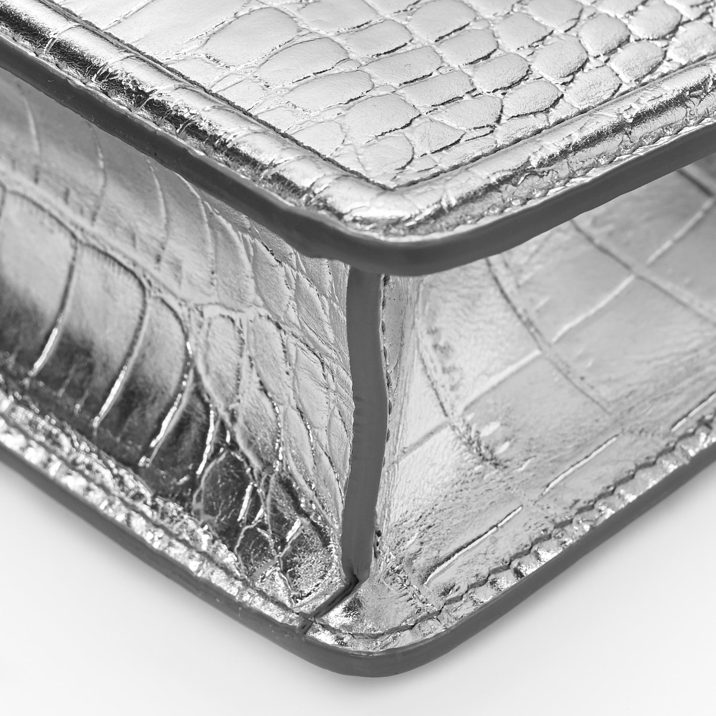 Metallic Calfskin Crocodile Embossed Mini Devotion Envelope Bag Silver