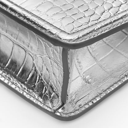 Dolce & Gabbana Metallic Calfskin Crocodile Embossed Mini Devotion Envelope Bag Silver 8 of 8