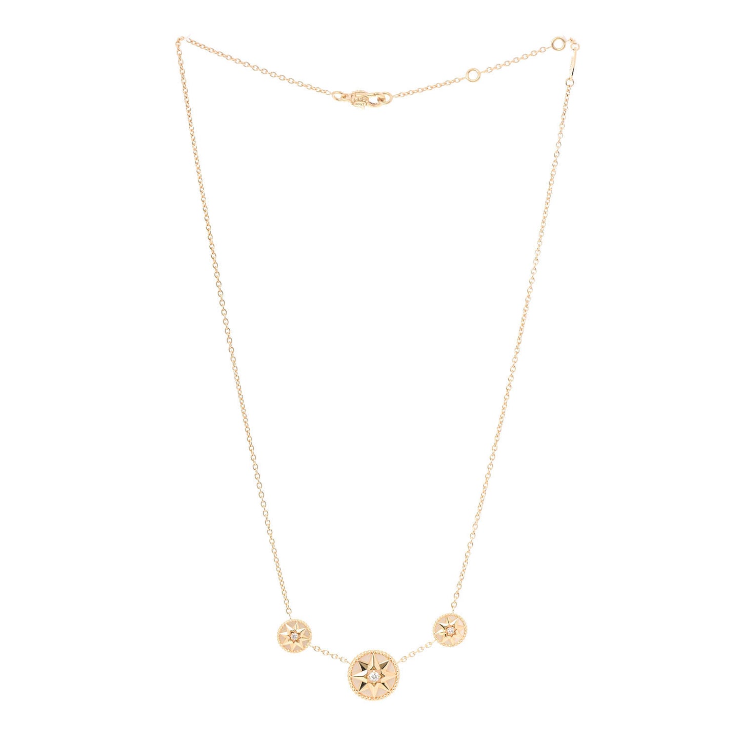 18K Yellow Gold Diamond Mother of Pearl Rose Des Vents 3-Station Necklace