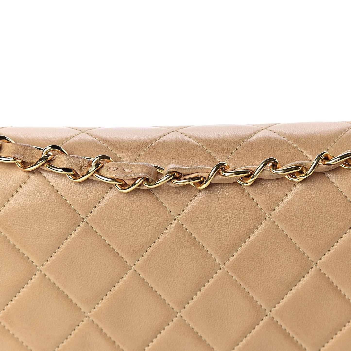 Lambskin Quilted Medium Double Flap Beige