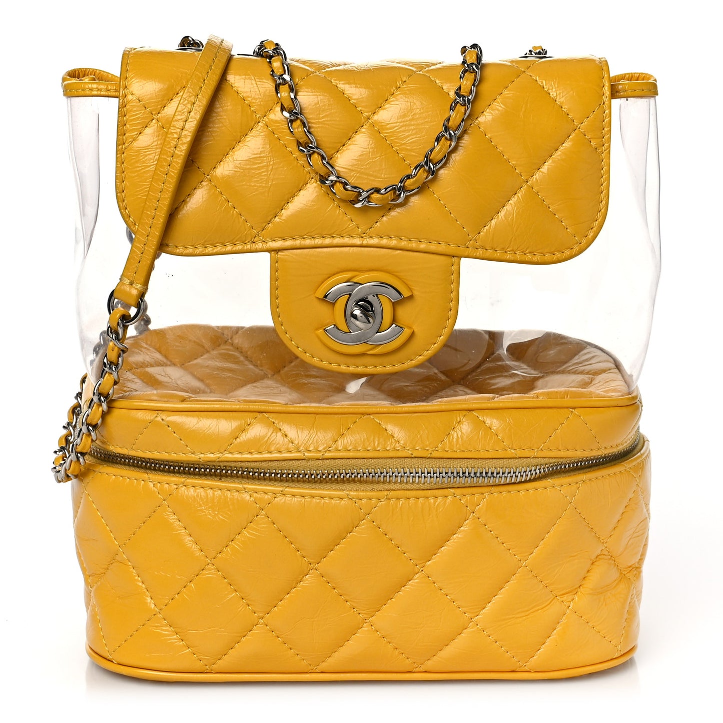 Crumpled Calfskin PVC Quilted Backpack Yellow