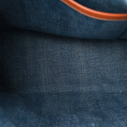 Celine Denim Calfskin Logo Tote Blue Tan 4 of 9