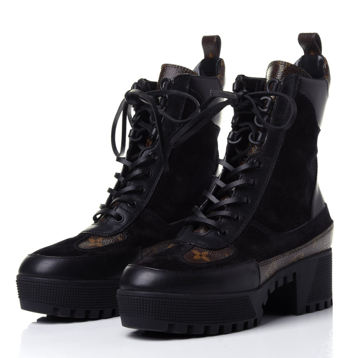 Suede Calfskin Monogram Laureate Platform Desert Boots 36.5 Black