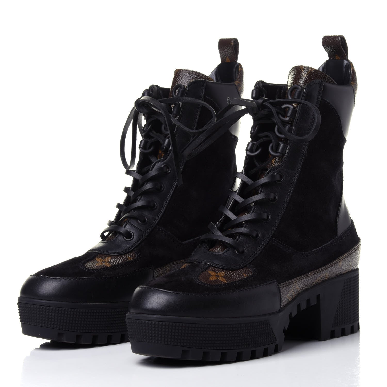Louis Vuitton Suede Calfskin Monogram Laureate Platform Desert Boots 36.5 Black 2 of 5