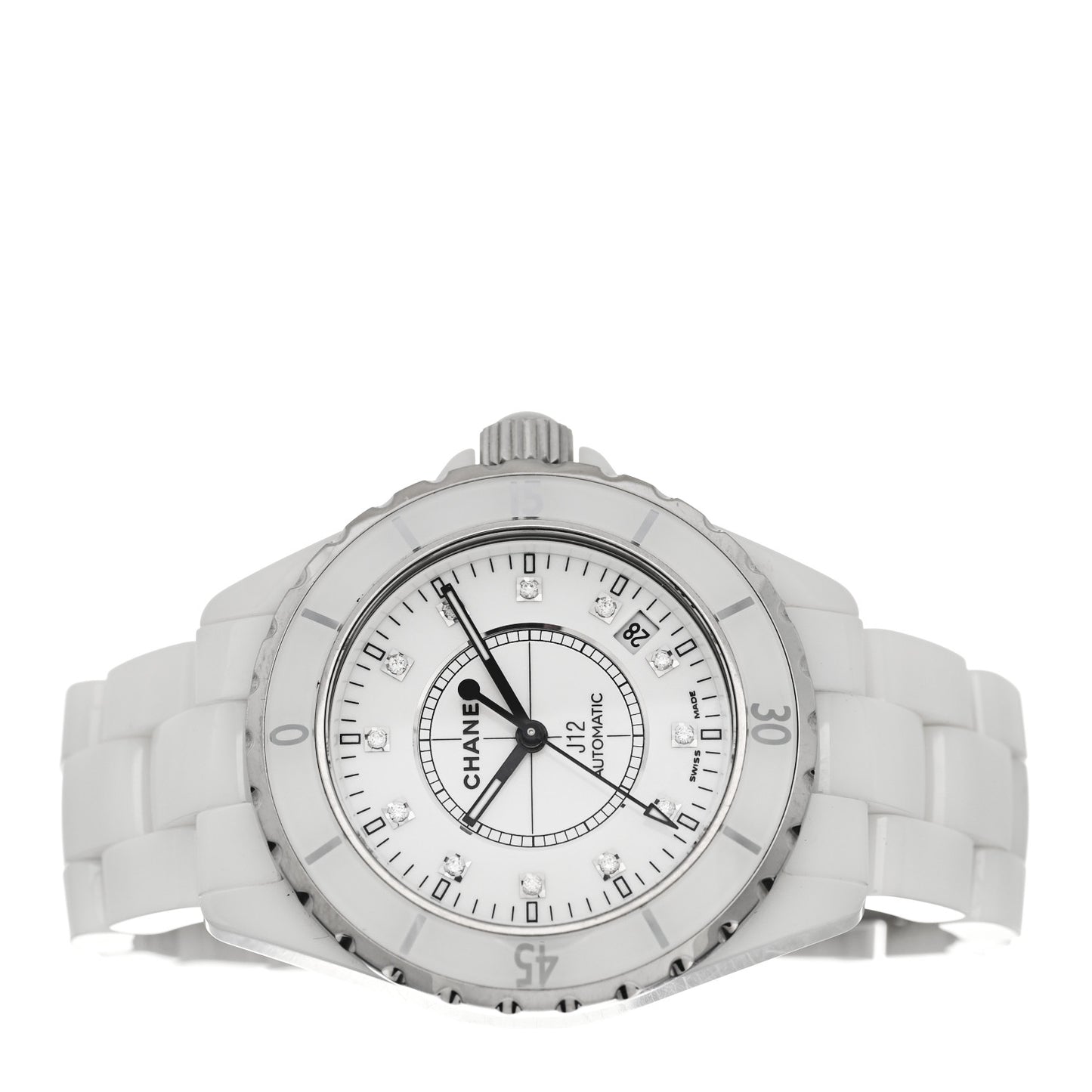 Stainless Steel Ceramic Diamond 38mm J12 Automatic Watch White
