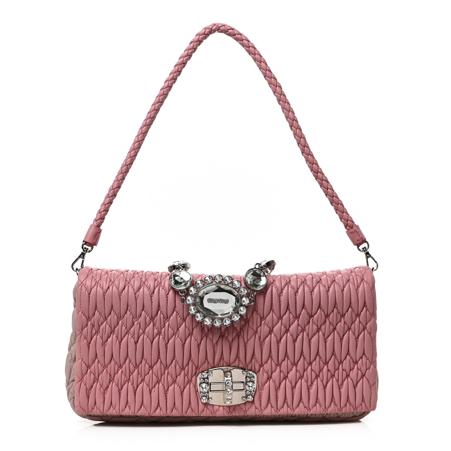 Nappa Matelasse Bi-Color Crystal Flap Clutch Pink Pomice
