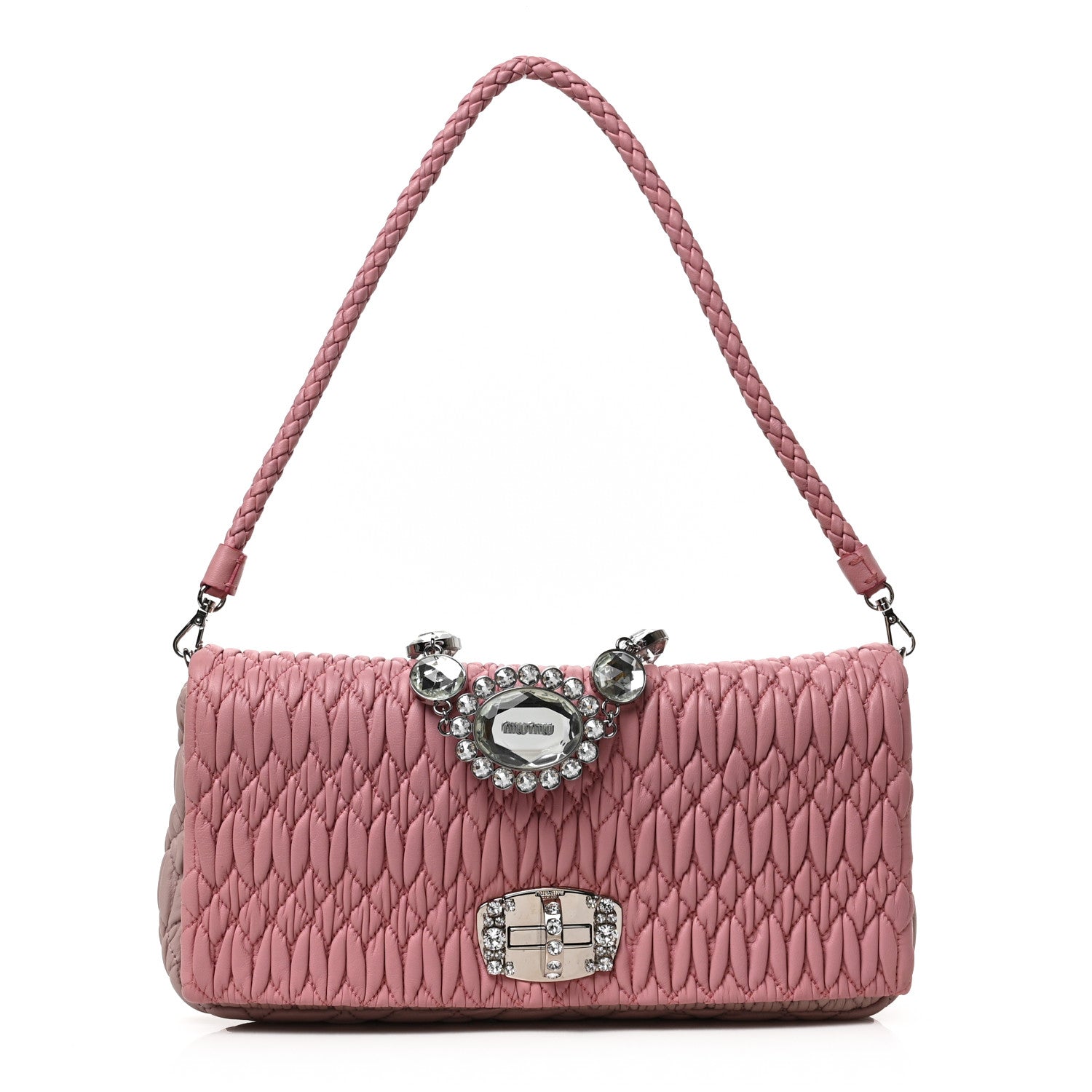 Miu Miu Nappa Matelasse Bi-Color Crystal Flap Clutch Pink Pomice 1 of 7