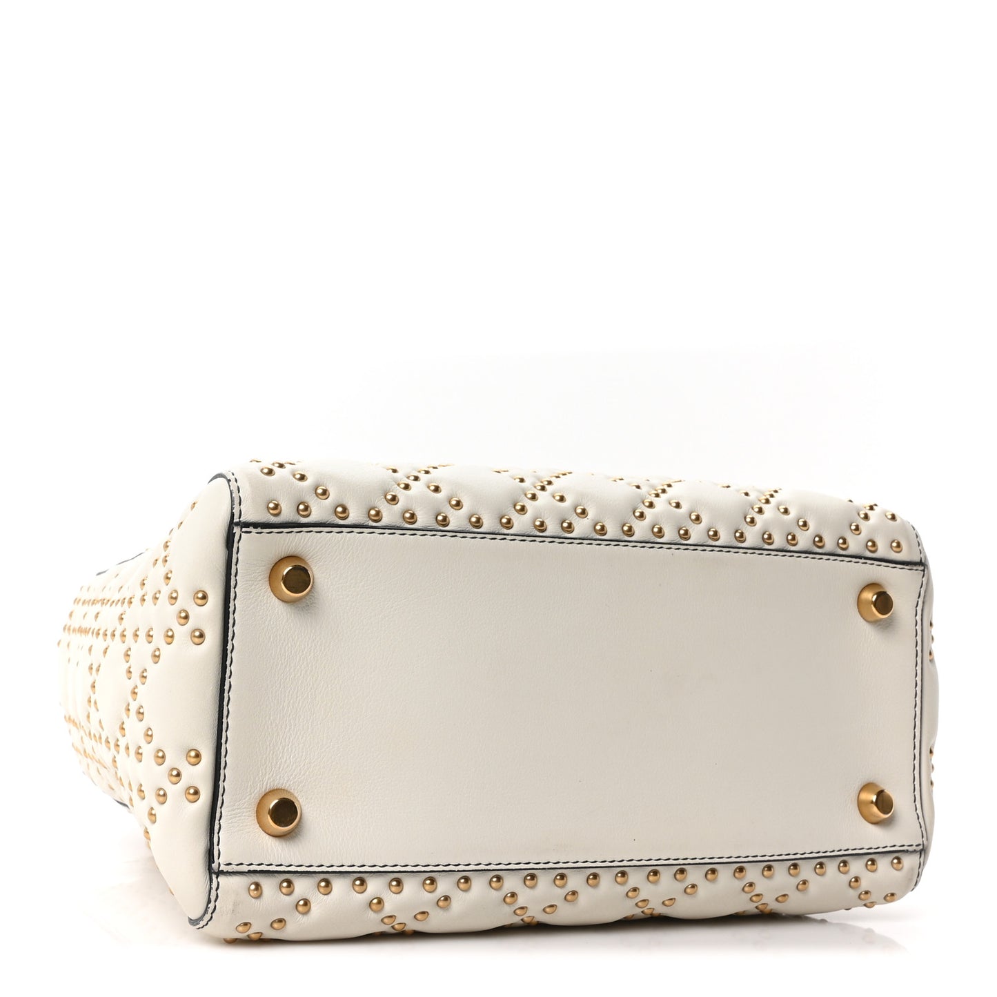 Calfskin Cannage Studded Medium Supple Lady Dior White