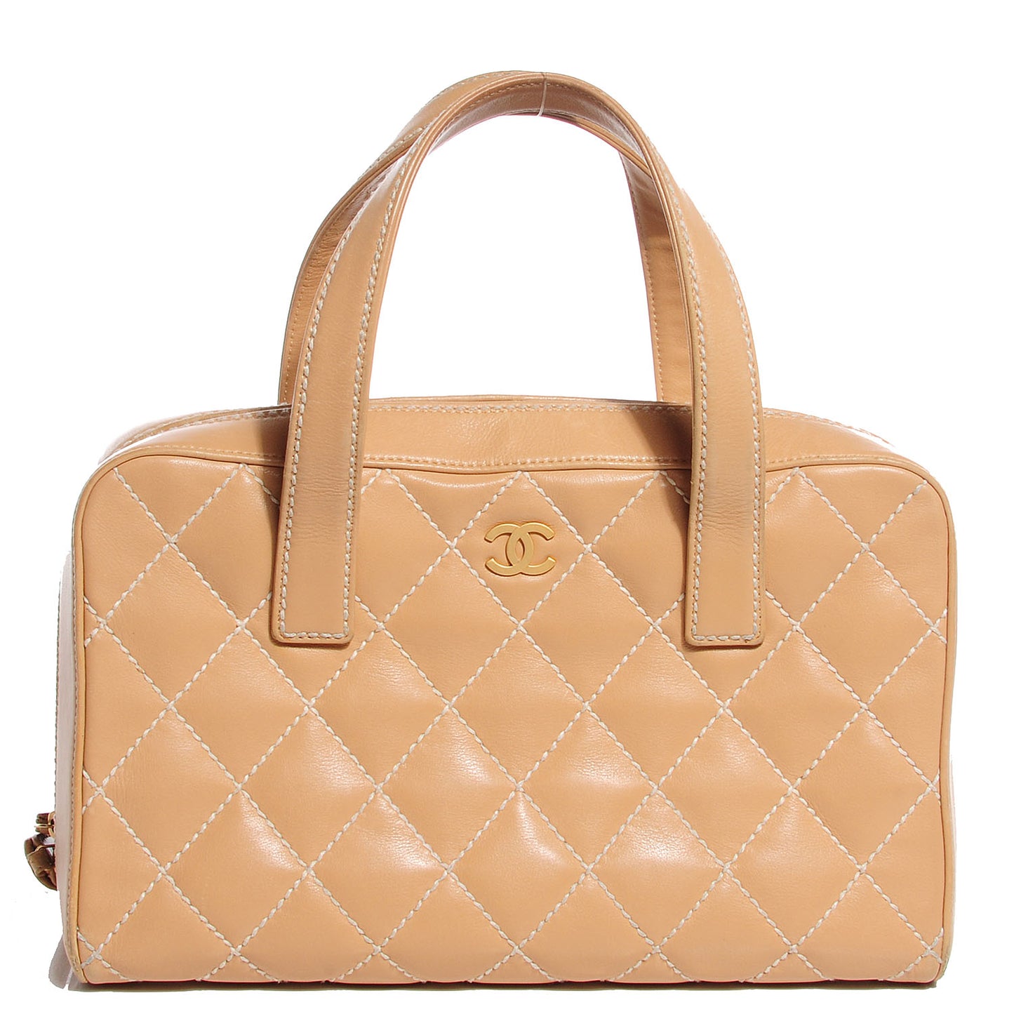 Calfskin Wild Stitch Top Handle Bag Beige