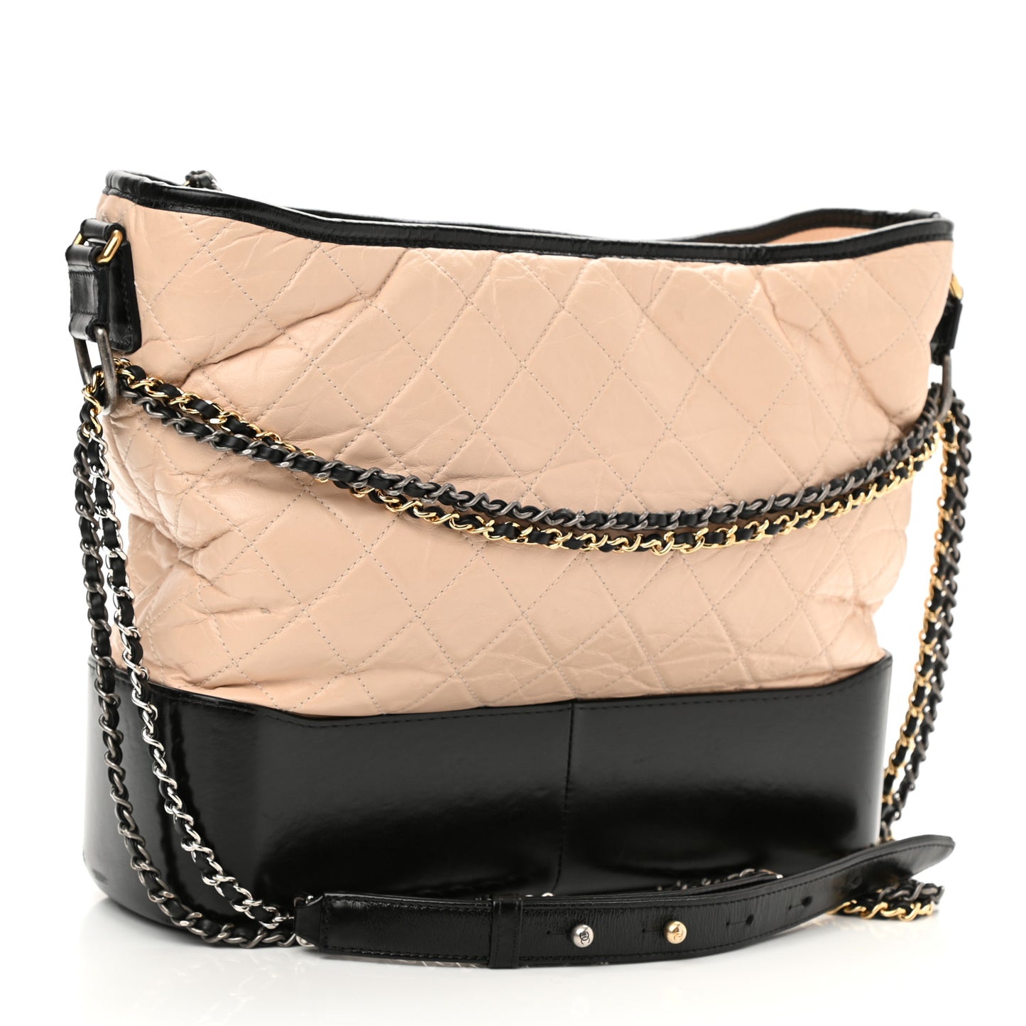 Aged Calfskin Quilted Large Gabrielle Hobo Beige Black