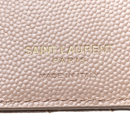 Saint Laurent Grain De Poudre Matelasse Chevron Monogram Zipped Card Case Dark Beige 6 of 8