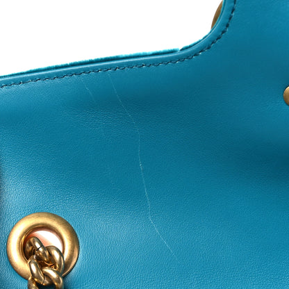 Gucci Velvet Matelasse Small GG Marmont Shoulder Bag Pavone Cyan 11 of 11