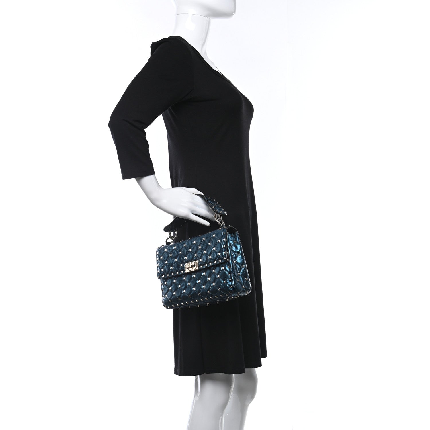 Valentino Garavani Metallic Wrinkled Lambskin Medium Rockstud Spike Shoulder Bag Peacock 2 of 11