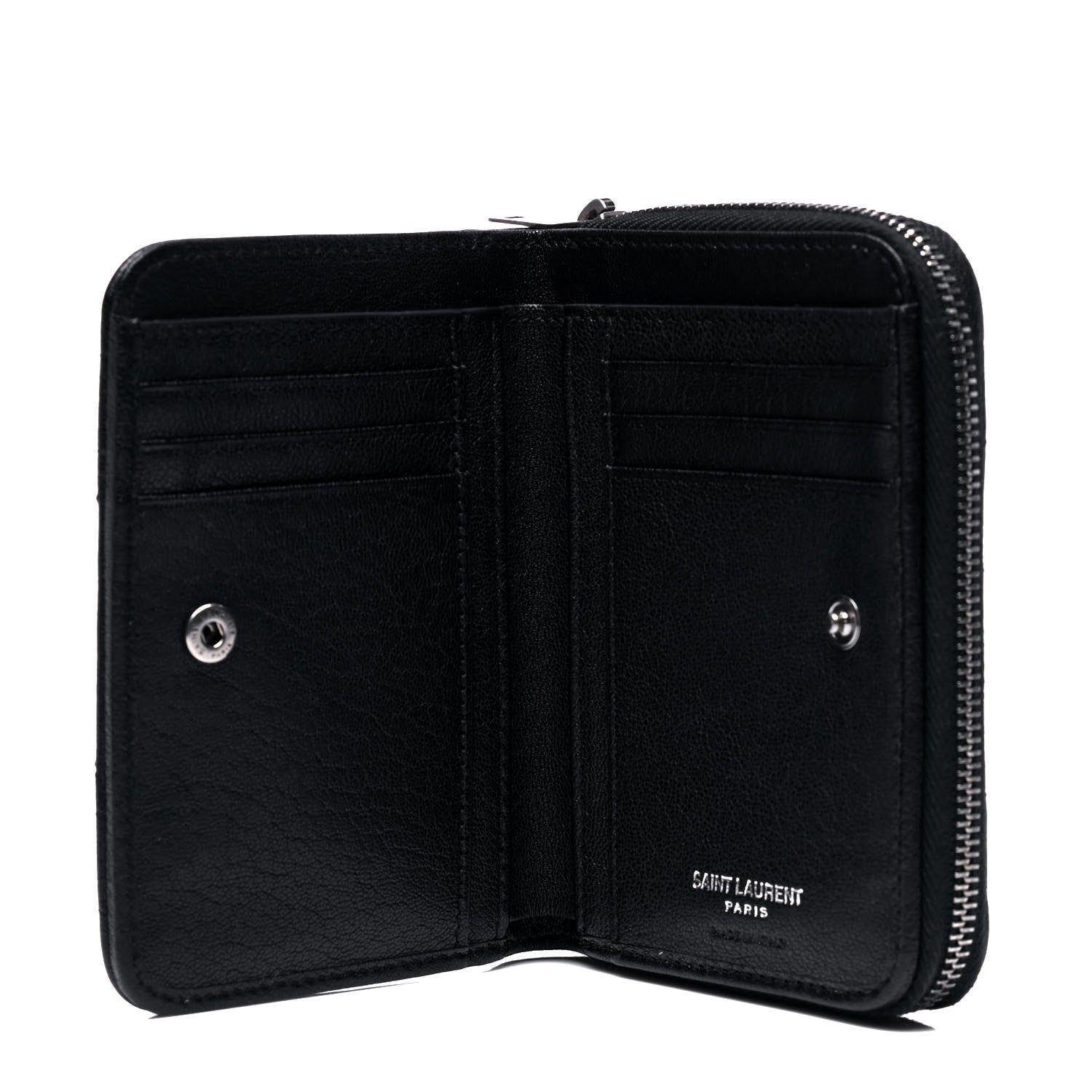 Saint Laurent Lambskin Matelasse Chevron Monogram Compact Wallet Black 3 of 5